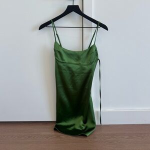 OAK + FORT Satin Olive Green Slip Dress